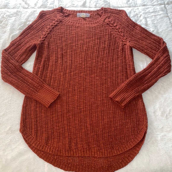 Pink Republic Sweaters - Autumn Fall Rust Orange Knit Braided Detail Tunic Sweater 🍂